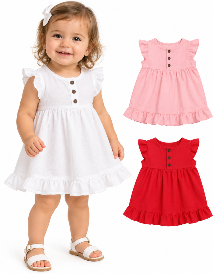 VESTIDO PARA BEBA EN PLUMETI CON VOLADO. YABY