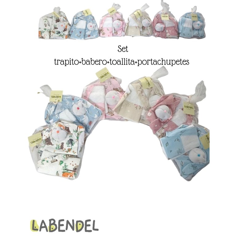 Set en tul: Trapito + Babero+ Toallita + Porta chupetes. Labendel