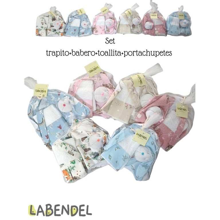 Set en tul: Trapito + Babero+ Toallita + Porta chupetes. Labendel