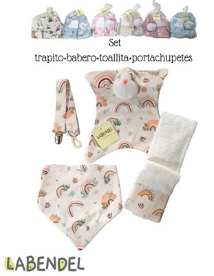 Set en tul: Trapito + Babero+ Toallita + Porta chupetes. Labendel