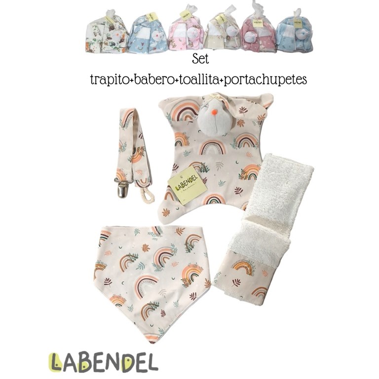 Set en tul: Trapito + Babero+ Toallita + Porta chupetes. Labendel