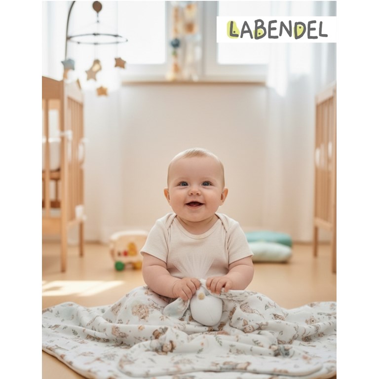 SET MANTA DE INTERLOCK + TRAPITO DE APEGO CONEJITO EN BOLSA DE TUL. LABENDEL