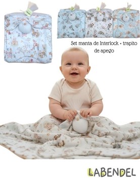 SET MANTA DE INTERLOCK + TRAPITO DE APEGO CONEJITO EN BOLSA DE TUL. LABENDEL