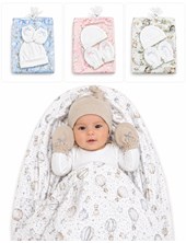 SET REGALO BOLSA DE TUL: RECIBIDOR + GORRO + MANOPLAS. LABENDEL