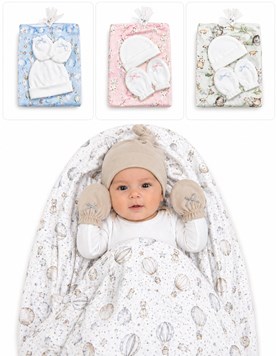 SET REGALO BOLSA DE TUL: RECIBIDOR + GORRO + MANOPLAS. LABENDEL