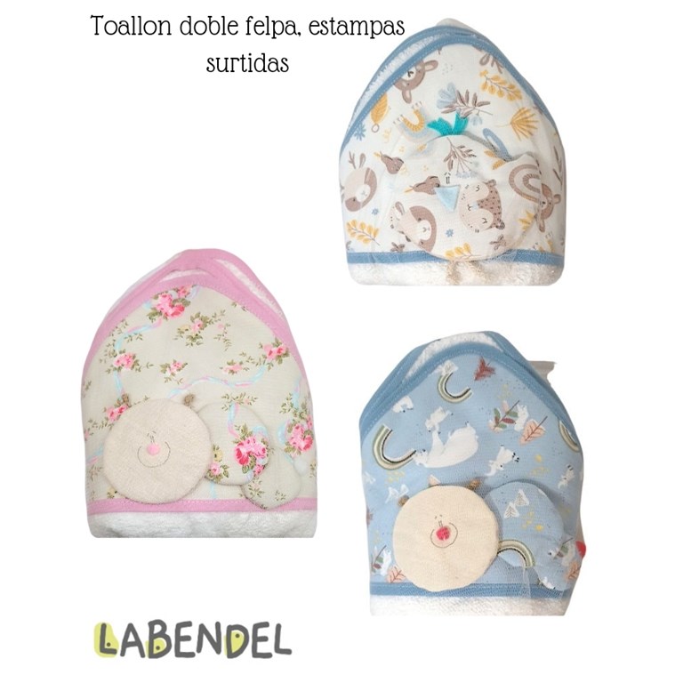 Toallón doble Felpa con capucha forrada. Colores surtidos. Labendel