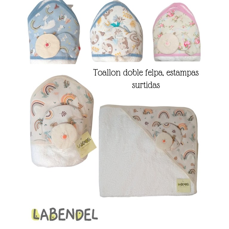 Toallón doble Felpa con capucha forrada. Colores surtidos. Labendel