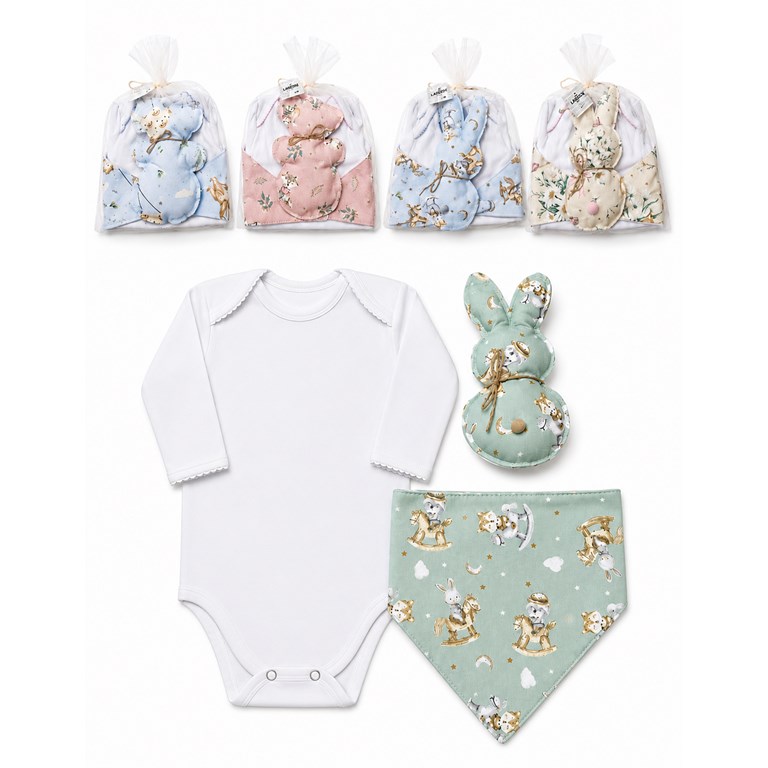SET BODY MANGA LARGA, BANDANA Y SONAJERO. EN BOLSA TUL. LABENDEL