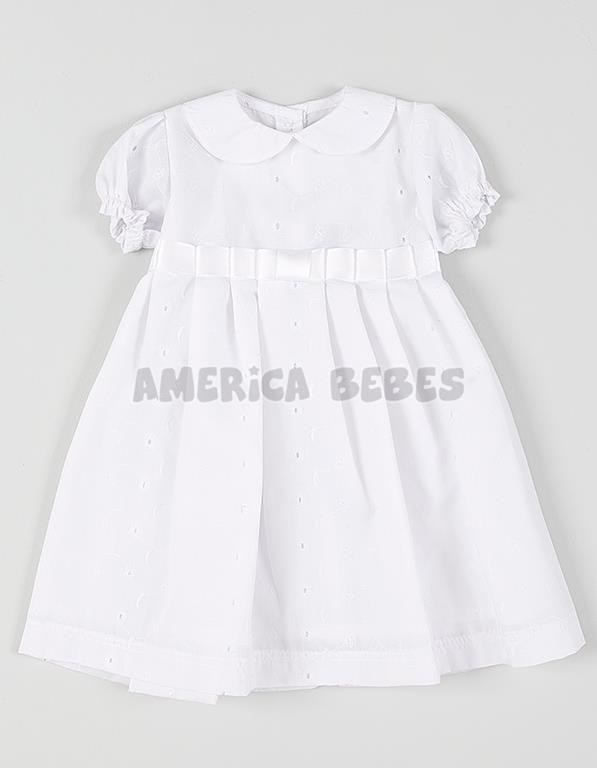 Vestido bautismo broderi M/C cinto. Creaciones Nora.