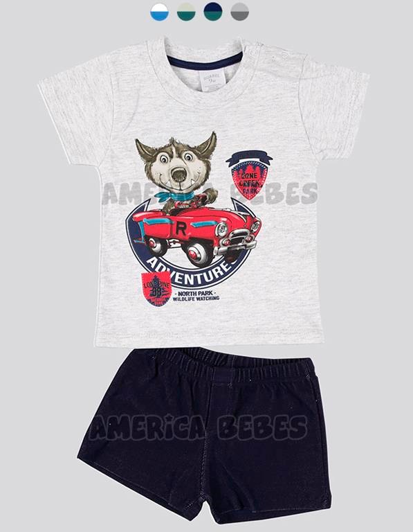 Conjunto bebé varón con estampa y short. Colores surtidos. Ruabel.