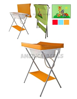 Catre de baño con bacha + manguera, con cambiador Anátomico y estante para la ropa. Colores surtidos.