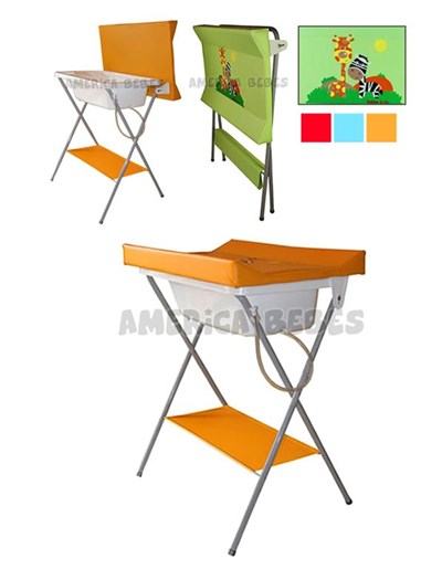 Catre de baño con bacha + manguera, con cambiador Anátomico y estante para la ropa. Colores surtidos.