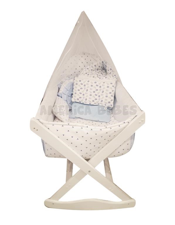 Catre mecedor con: TUL, PORTA TUL, COLCHON Y ACOLCHADO(24 MODELOS DIFERENTES) de madera polyoretano laqueada blanca. Base de madera. Soporta hasta 14kg. America.
