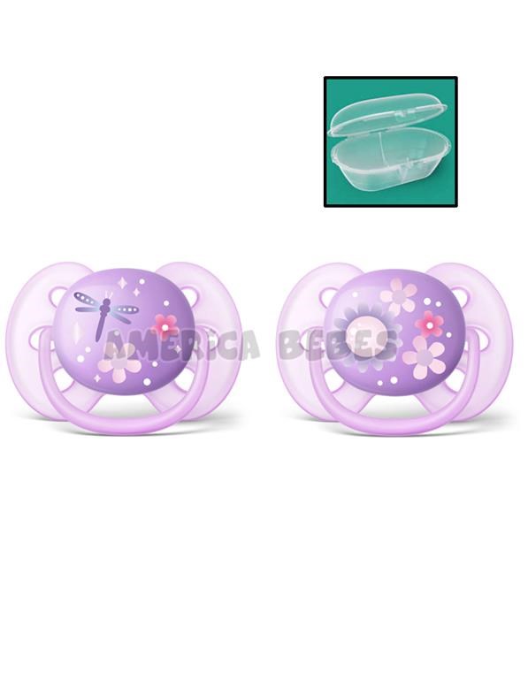 Chupetes nena Ultra suave y flexible 6-18 meses Ortodóntico y sin BPA 2 unidades. Avent.