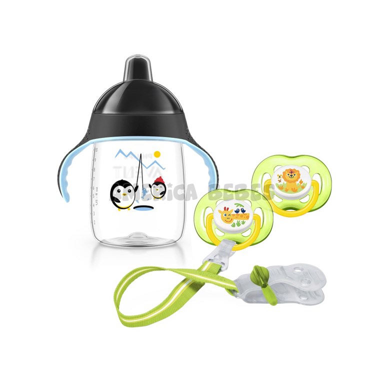 COMBO OUTSIDE MIXTO 300 ML. VASO MAGICO 300ML. CHUPETES + 18 BPA FREE .CLIP PORTA CHUPETE. AVENT.