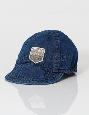 Gorro nene con visera jean.  Poninos.