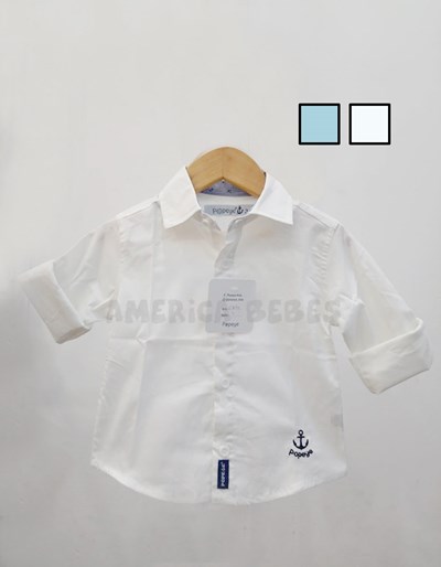 CAMISA MANGA LARGA BLANCA LISA PARA BEBE. POPEYE