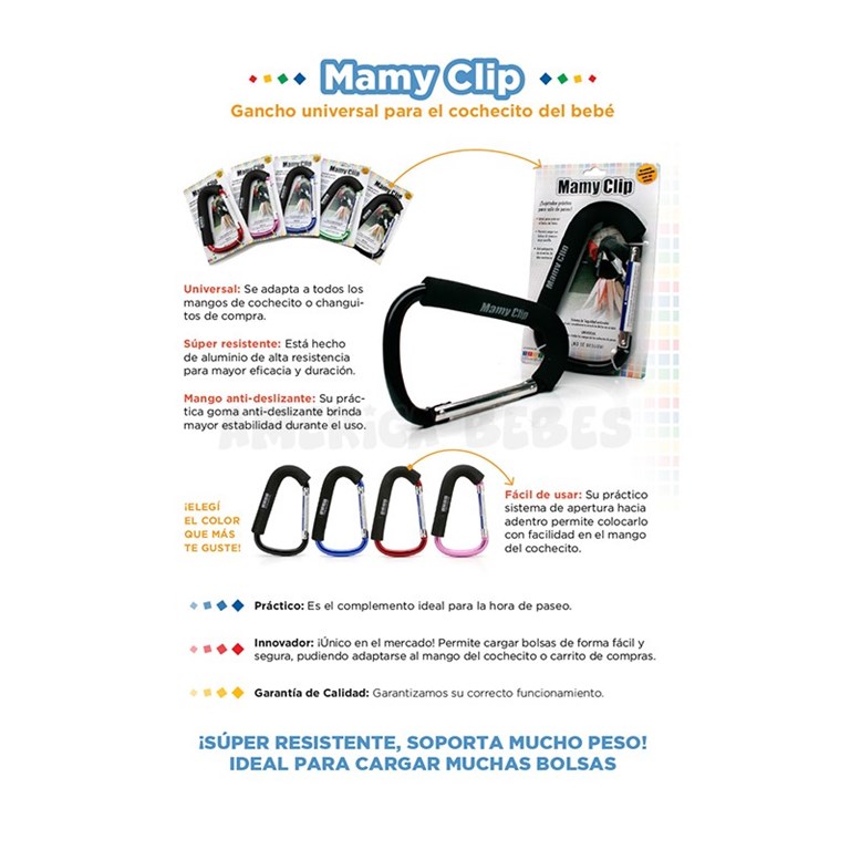 Gancho Universal para cochecito bebe Mamy Clip. Colores surtidos. Baby Innovation.