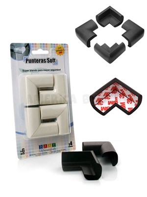 Protectores x4 unidades  de goma suave y acolchonada para cubrir las puntas de mesas, mesadas y muebles. Con adhesivo 3M. Baby Innovation.