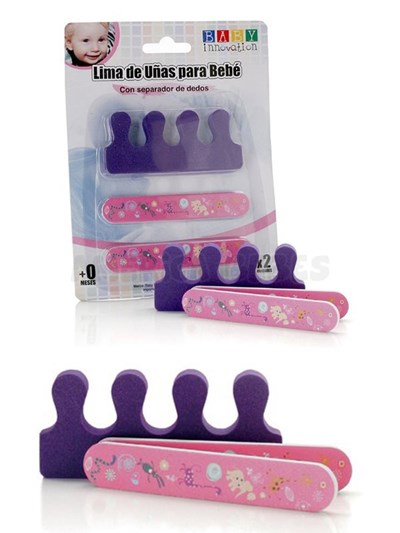 Limas de uñas x2 para bebé con separador de dedos para mayor precisión. Motivo divertido y alegre. Baby Innovation.
