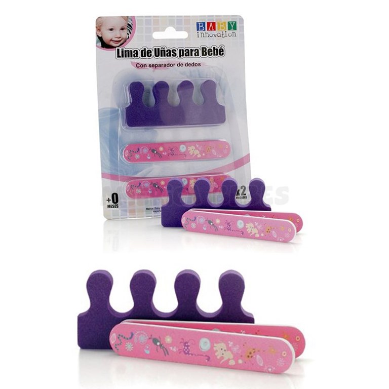 Limas de uñas x2 para bebé con separador de dedos para mayor precisión. Motivo divertido y alegre. Baby Innovation.