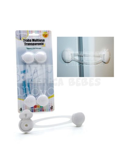 Traba Multiuso LARGA. Transparente con adhesivo 3M. Sistema de doble apertura. Baby Innovation.