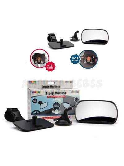 Espejo Multifunción para auto. Doble aplicación: para fijarlo al vidrio delantero o sobre el apoya-cabeza trasero. Baby Innovation.