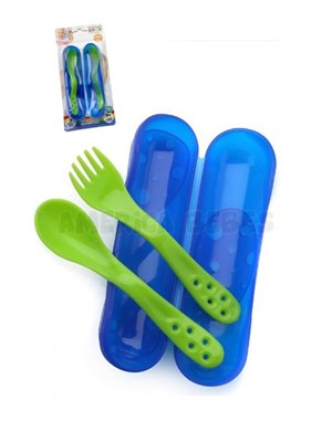 Set Cuchara+Tenedor puntas suaves y redondeadas. Incluye estuche. Baby Innovation-