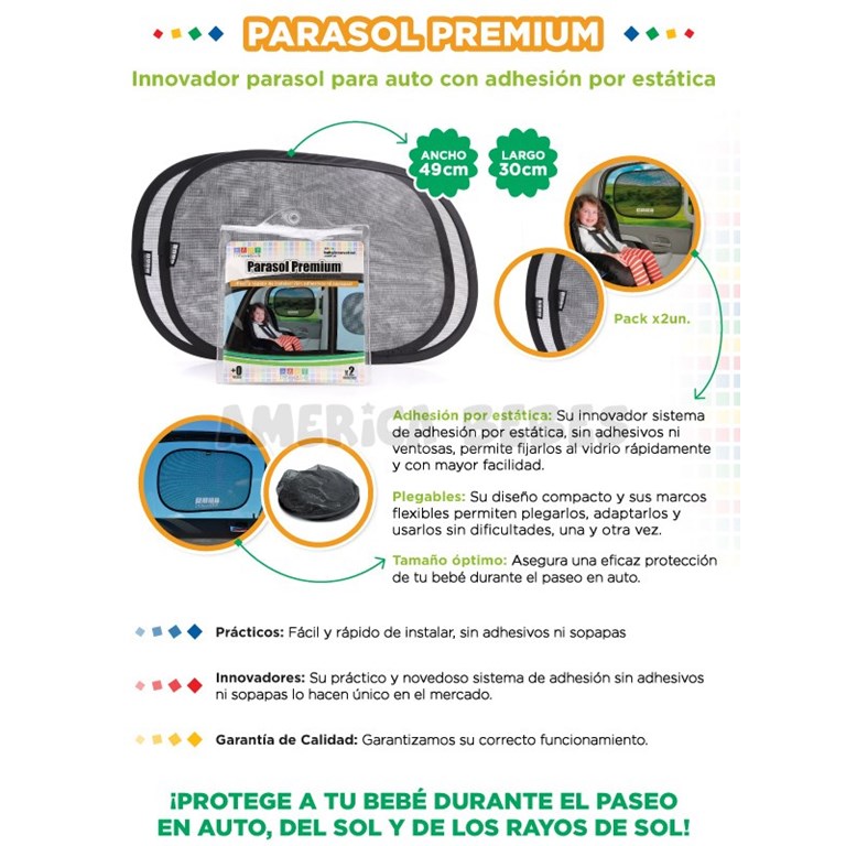Parasol Premium plegable para auto con sistema de adhesión por estática, sin adhesivos ni sopapas. Baby Innovation.