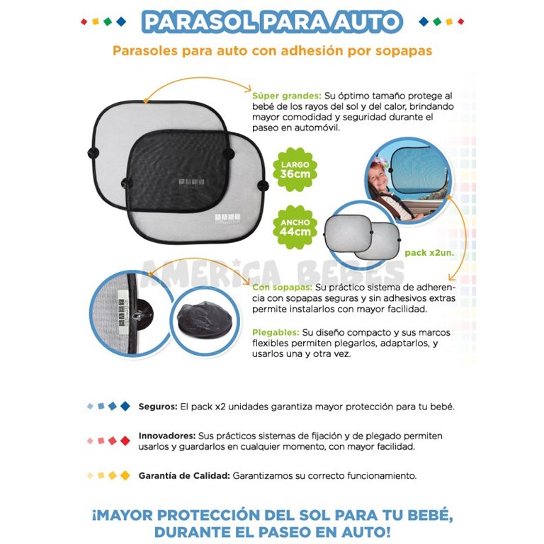 Parasoles x2 para auto con sopapas premium para mayor adhesión al vidrio. Plegable. Baby Innovation.