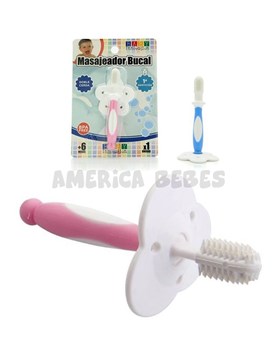 Masajeador bucal. Cepillo de silicona con cerdas extra suaves y tope de seguridad, para la primer etapa de dentición. Baby Innovation.