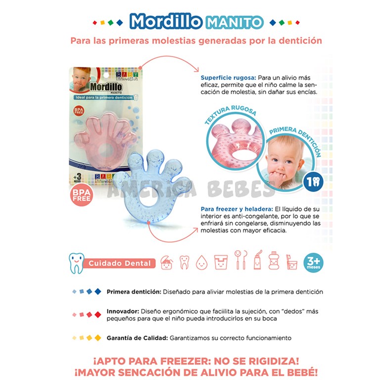 Mordillo Manito. +3m.  Liquido anticongelante. Textura rugosa. Colores surtidos. Baby Innovation.