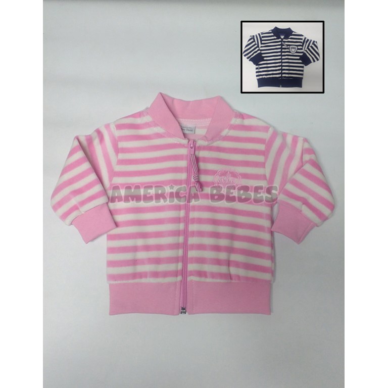 Campera beba plush rayada.Colores surtidos. Creaciones Nora.