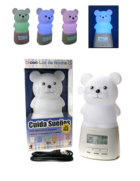 Cuida sueños. Modelo Oso. Luz de noche con medidor de temperatura y humedad. Bateria recargable, Baby Innovation.