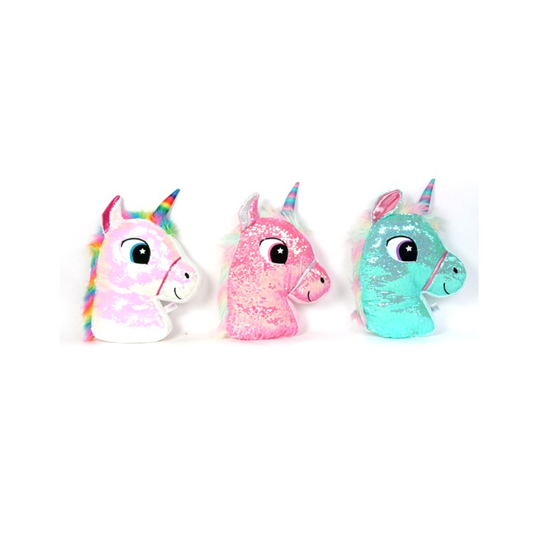 ALMOHADON UNICORNIO 14'C/LENTEJUELAS REVERSIBLES. COLORES SURTIDOS. WOODY TOYS.