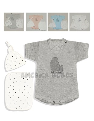 Conjunto bebé en jacquard liso, remera, pabtalón con volados, bordado. Dreams