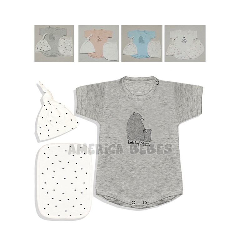 Conjunto bebé en jacquard liso, remera, pabtalón con volados, bordado. Dreams
