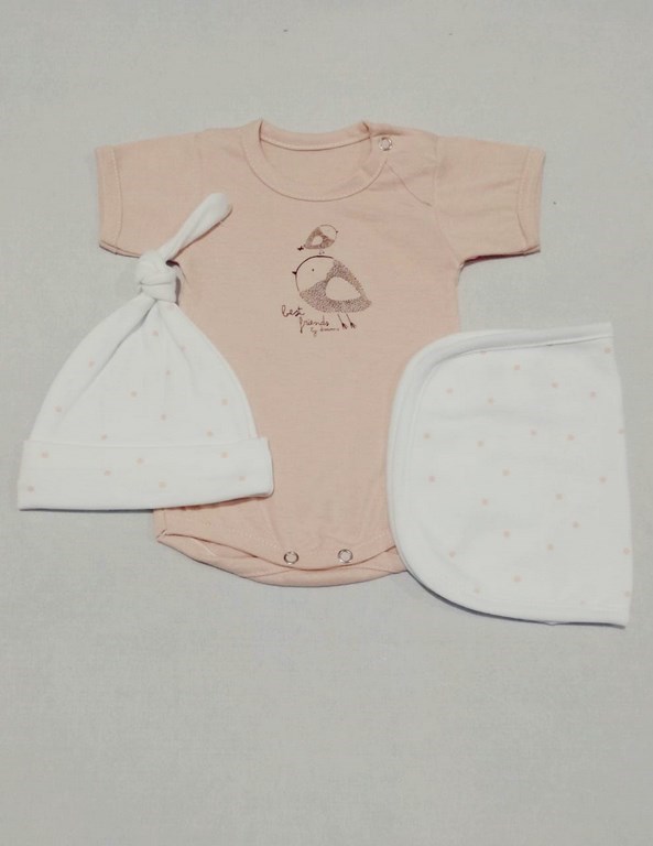 Conjunto bebé en jacquard liso, remera, pabtalón con volados, bordado. Dreams