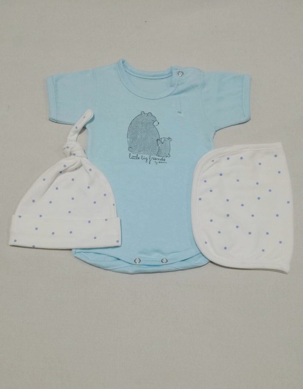 Conjunto bebé en jacquard liso, remera, pabtalón con volados, bordado. Dreams