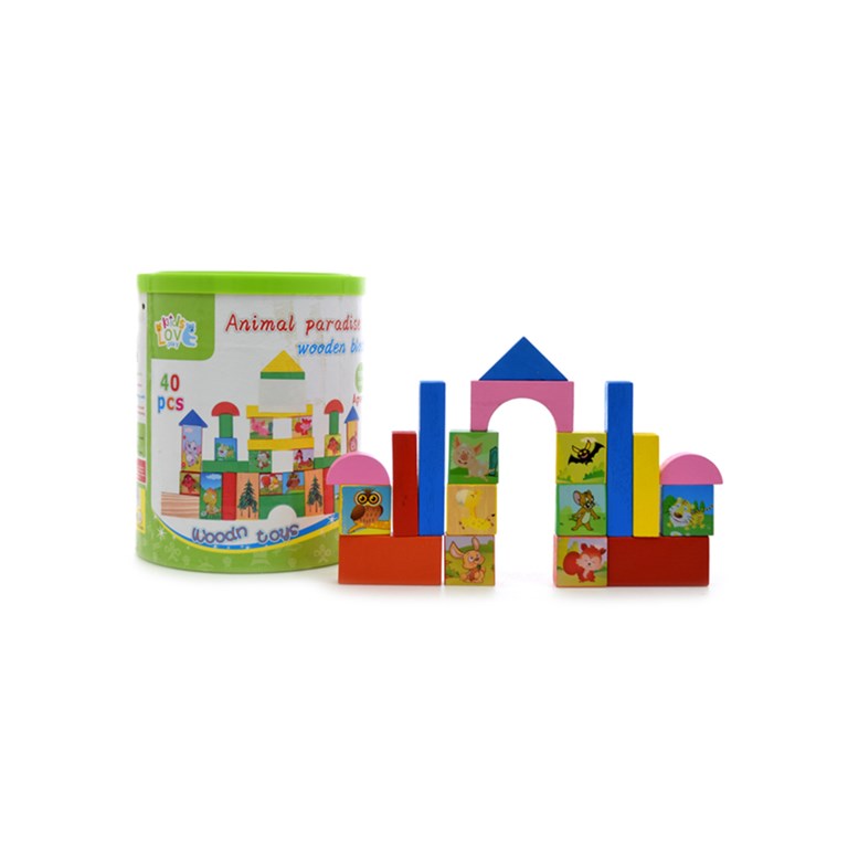 BALDE DE BLOQUES ANIMALES 40 PCS 18 X 15CM