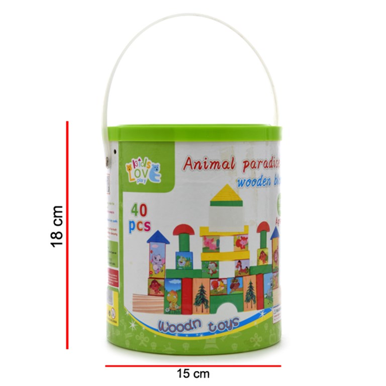 BALDE DE BLOQUES ANIMALES 40 PCS 18 X 15CM