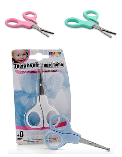 Tijera corta-uñas con puntas redondeadas que no lastiman los deditos del bebé durante su uso. Colores surtidos. Baby Innovation.