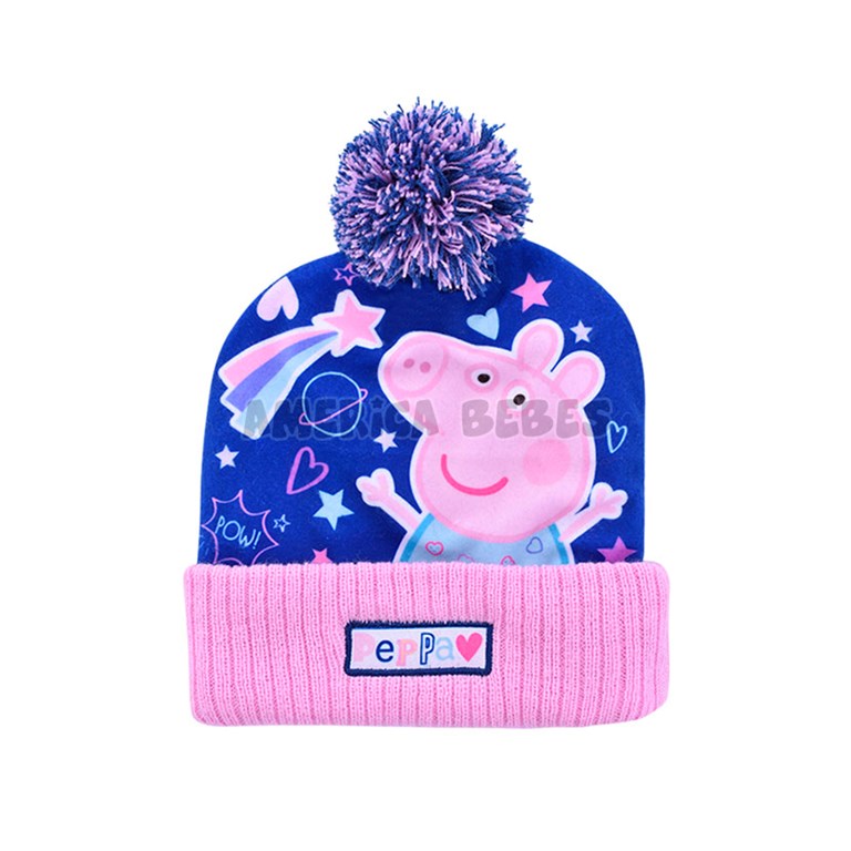 Gorro tejido y sublimado con Pompon Peppa Pig. Disney Licencia.