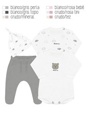 Set 4 piezas body estampado central con ranita y gorro con manta interlock estampadaanimalitos, nena y varón. Dreams