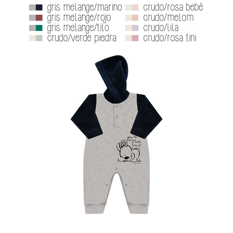 Enterito en plush combinado a dos colores con estampa lateral. Disponible en tonos de nena y de varo´n. Dreams