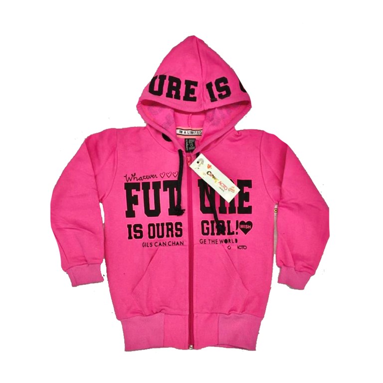 Campera rustica finita con capucha estampada ¨Future is ours girl!¨Colores surtidos. Compacto