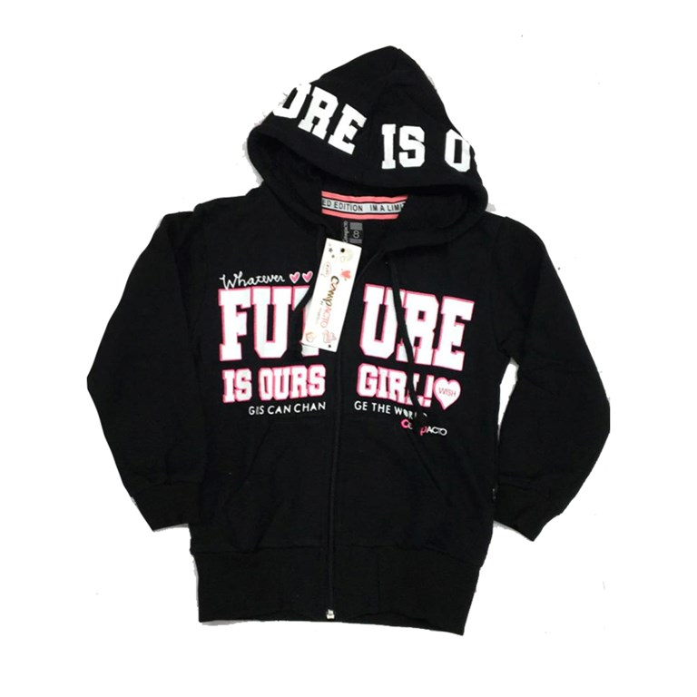 Campera rustica finita con capucha estampada ¨Future is ours girl!¨Colores surtidos. Compacto