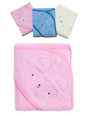 Toallon de color con capucha tela Toalla ,aplique bordado, medidas:83cm x 69 cm.Pilim