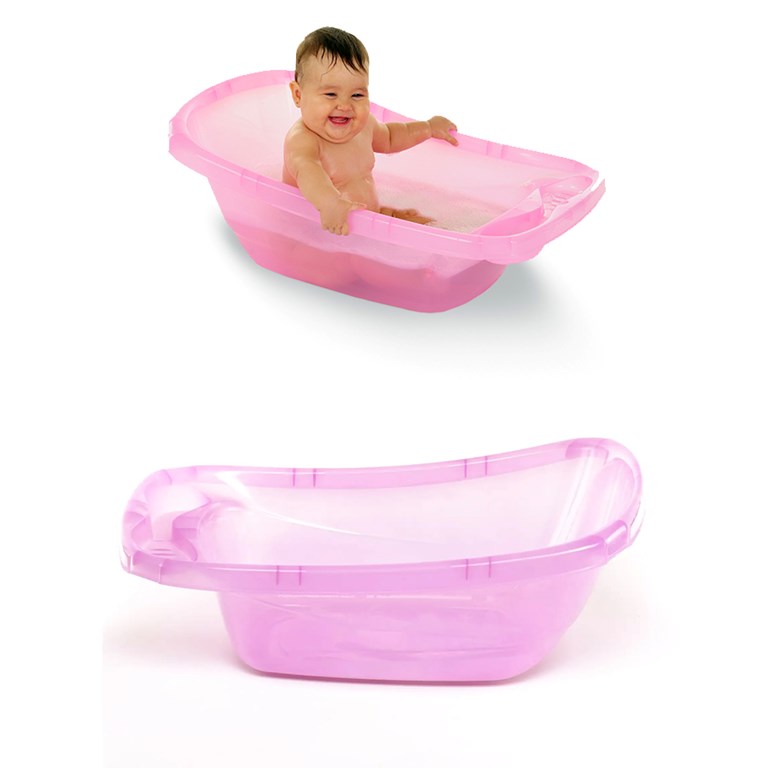 Bañera plástica rosa traslucido. Ok Baby