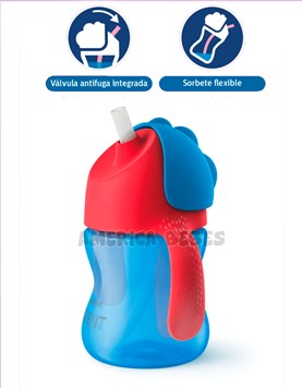 Vaso con sorbete flexible nene. 200Ml. +9m. Diseño de válvula antifuga para evitar derrames. Avent Philips.